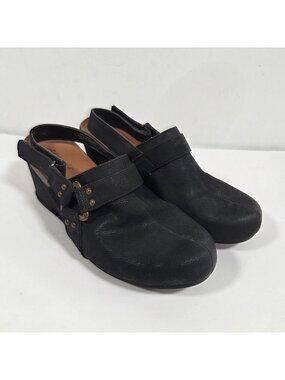 Axxiom Women’s Fanatic Wedge Mule Sandals Black Slip On Open Toe Size 7.5 Casual